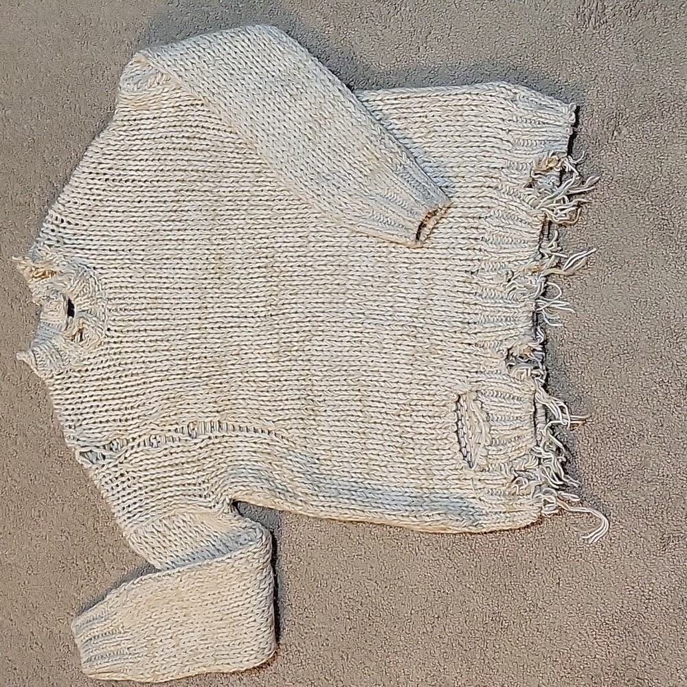 TopShop Ripped Torn Distressed Mock Neck Tunic Oversized Knit Sweater Size 2